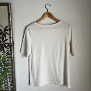 🧡3/15 Uniqlo Ribbed Crew Neck Half Sleeve White T-Shirt Women's L